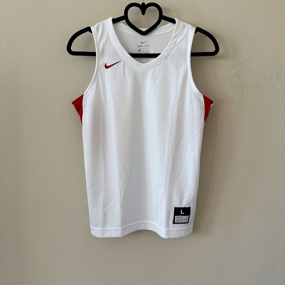 Nike White Red Boy’s Sleeveless Basketball Jersey Tank Top NWT Size L - Picture 8 of 8